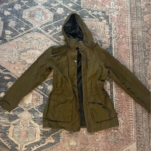 Eddie Bauer Forest Green Jacket Waterproof Rain Coat Cinch Waist Tall Medium